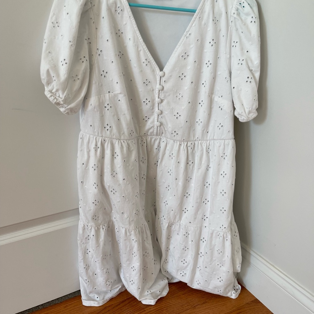 LOFT White eyelet dress with puff sleeves